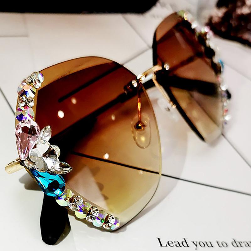 Vintage Mode Randlose Kristall Sonnenbrille
