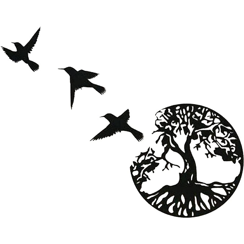 Baum des Lebens und 3 Vögel Metall Wanddeko